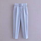 2024 New Pleated Multi-Color Harlan Pants Leisure Solid-Color Women's Pants Belt-Outfit