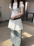 Fongt Cloth Forget Niche Design Sense Shoulder Perspective Lace Dress Tice Dress A Word Version Low-Rise Thin Short Dress