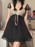 Fairy Y2K Patchwork Mesh Mini Dress-Outfit