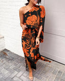 Independent Station Sexy And Fashionable Style Oblique Shoulder Single-Sleeved Dress-Outfit