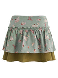 Floral Print Ruffle Mini Skirt-Outfit