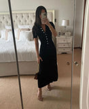 Fongt Summer New Women's Pure Color Collar Simple Long Dress
