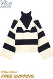 Women Sweaters Striped Fake Two Pieces Off Shoulder Slash neck Pullovers Womens Trendy 2023 Autumn Winter New Chic Knitwear