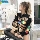 Bomber Woman Varsity Jacket Winter Thickened Embroidered Letters Long Sleeves Women's Jackets Hip Hop Harajuku Coat