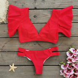 2025 New Sexy Brazilian Bikini Wrinkle Split Body Swimsuit Women Print Lotus