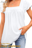 Double-layer Lace Short Sleeve Blouse Square Collar Elegant Women Shirt 2023 Sweet Women Clothing Solid Loose Tops