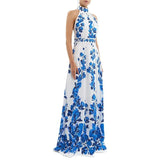 Fongt Spring And Summer New Star Fashion Printing Leisure Holiday Dress Hanging Neck Long Dress