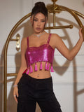 Fongt Personality Metal Sequins Tassel Vest Slim Sexy Sling Female