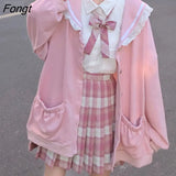 Spring Sweet Women Hoodies Loose Hooded Sailor Collar Cute Lace Patchwork Female Zip Up