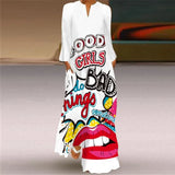 V-neck Long Sleeve Ankle-Length Vintage