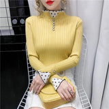 Women's Turtleneck Dot Print Lace Ruffle Pullover Women's Trumpet Sleeve Top Solid Knitwear Trend Sweater Autumn