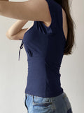 Fongt Hot Girl Style Tie With Short-Sleeved T-Shirt Design BM Style Slim Short Knitting Waist Top