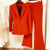 QUALITY Newest 2023 Runway Designer Suit Set Women's Career Single Button Blazer Jacket Flare Pants Suit 2pcs
