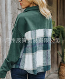 The Ins Hot Autumn Winter Ladies Coat Cotton Sweaters Wool Plaid Patchwork Multi-Pocket Jacket-Outfit