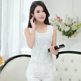 Beaded Sequins Sleeveless Vest Chiffon Blouse Lace Shirt Ladies Medium-long Tank Tops Sequin Summer Woman Elegant