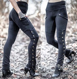 Fongt Fashion Handsome Lady Rivet Open Fork Design Pedal Trousers Emboldel Pocket Decor Pencil