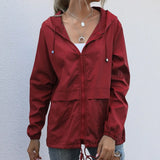 For Women 2021 Hooded Windproof Female Basic Zipper Coat Womens Clothing Solid Color Long Sleeve Casual Cardigan