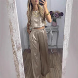 Fongt Women's Vest Trousers High-Waisted Casual Suit Two Sets Of Gold Women 3032
