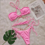Fongt Crystal Diamond Bikini Hanging Neck Cross Strap Split Body Women's Swimsuit Beach Vacation Swimsuit New
