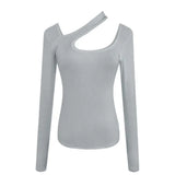 Fongt 2024 New Product Sexy Slim Show Thin Student Jacket Design Sense Hanging Neck Long-Sleeved T-Shirt Bottom Shirt Female