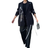 Fongt 2024 New Fashion Print Lapel Temperament Commuter Suit Trousers Suit Female-Outfit