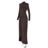 Turtleneck Long Sleeve Wrap Maxi Dress-Outfit