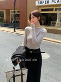 Fongt Xixi 2025 New White Label Long-Sleeved Lace High-Neck Knitted Top Sweater Female 25387