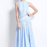 Fongt High-Level Suffin Lace Splicing Sleeveless Waist Dress Women's Summer Thin Temperament Elegant Long Dress