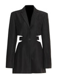 Fongt Careful Machine Sexy Wind 2024 Autumn New Hollow Out Waist Show Thin A Button Suit Solid Color Coat Female-Outfit