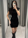 Fongt Women's Beads Dress Dress Sleeveless Party With Cushioned Shoulder Mini Dress Y2K