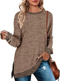 / Winter 2023 New Round Collar Color Open Fork Top Loose Head T-Shirt And Long Sleeves-Outfit