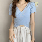 Fongt Summer New Design Cross Versatile Show Slim Short-Sleeve T-Shirt Korean Version Short Pure Color Jacket