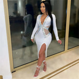 Sparkly Rhinestone Bodycon Bandage Dresses for Women Mesh Patchwork Elegant Cut Out Celebrity Runway Night Party Dress Robe-Outfit