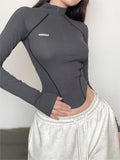 long sleeve crop top with seam