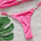 Fongt 2024 New Crystal Diamond Bikini Sexy Stripe Strap Split Swimsuit Vacation Women's