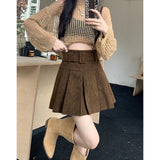Fongt Skirt Women Spring And Autumn Wick Velvet Skirt Brown Large Size Fat Mm High-Waist College Windy Skirt Thin