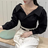 Shirts Blouses Elegant Feminino Blusas Mujer Full Sleeve Camisas Clavicle Exposed Ropa Spring Lapel Womens Clothing-Outfit