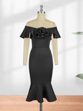 Fongt Hanging Shoulder Collar Rose Lotus Leaf Cuffed Ass Dress Dress Dress