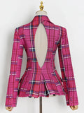 TWOTWINSTYLE Plaid Blazer For Women Square Collar Long Sleeves Backless Slim Fit Elegant Blazer Female 2022 Spring Fashion