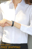 Women Shirt White Shirt Female Long-sleeve Professional Shirt Formal Dress Large Size Work Clothes OL Button Womens