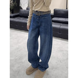 Fongt Dark Blue Broad-Legged Scissors Jeans Women's Autumn And Winter High Waist Plus Plus Thick Loose Drag Long Trousers