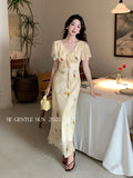Fongt Xixi 13 Lines 2025 Summer New Elegant Temperament Printing Pure Desire High-Waist Short-Sleeved Dress 88369
