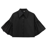 Fongt Short Top 2025 Spring Five-Sleeve Retro Temperament Bubble Sleeve Loose Shirt