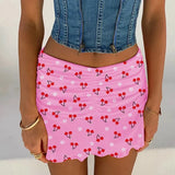 Boho Beach Skirts Summer High Waist Floral Printing Ruched Slim Short Mini Skirt A-line Bottoms Party Vacation