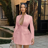 Fongt Autumn 2024 New Bag Ass Dress Temperament Sexy Body-Dress V-Necked Long-Sleeved Dress