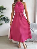 Shooting 2025 Spring And Summer Elegant Tie Without Sleeves To Close The Waist 100 Folding Long Dress Women's