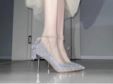 Fongt Crystal High Heels With Skirt Bridesmaids Engaged Super Temperament Bridal Shoes Shiny High-Grade Sense French