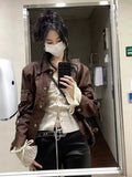 Vintage V-neck Lace Up Shirts Women Spring Sexy Slim Fit White Blusas Mujer Y2k Grunge Long Sleeve Blouses Tops-Outfit