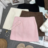 Real Shooting Pink Hair This Dress Girl Autumn And Winter High Waist A-Buffed Short Skirt Anti-Light One-Step Skirt