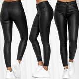 High Waist Casual Skinny Leather Tights
